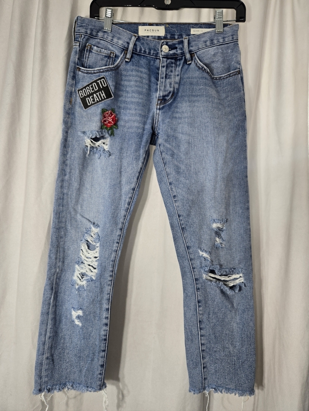 PacSun Patched Girlfriend Cropped Jeans Women's Size 25 Mid Rise Frayed Hem - Picture 2 of 10